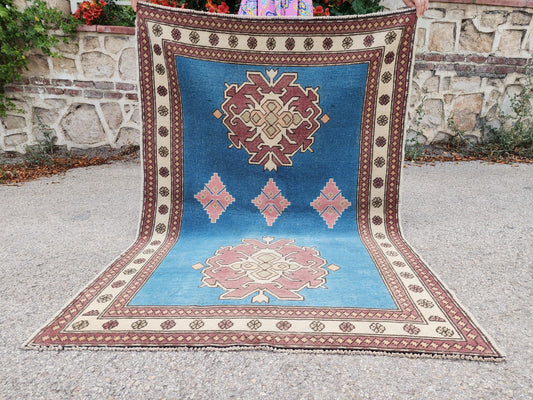 Vintage Oushak Rug 4x6, Hand Knotted Nevsehir Carpet, Home Living Room Small Decor