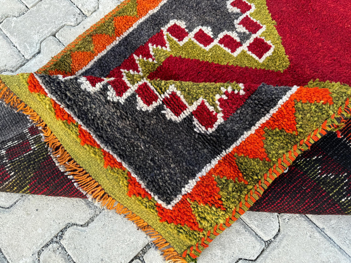 Handwoven Herki Runner Rug: 3x10 Turkish Boho Hallway Decor