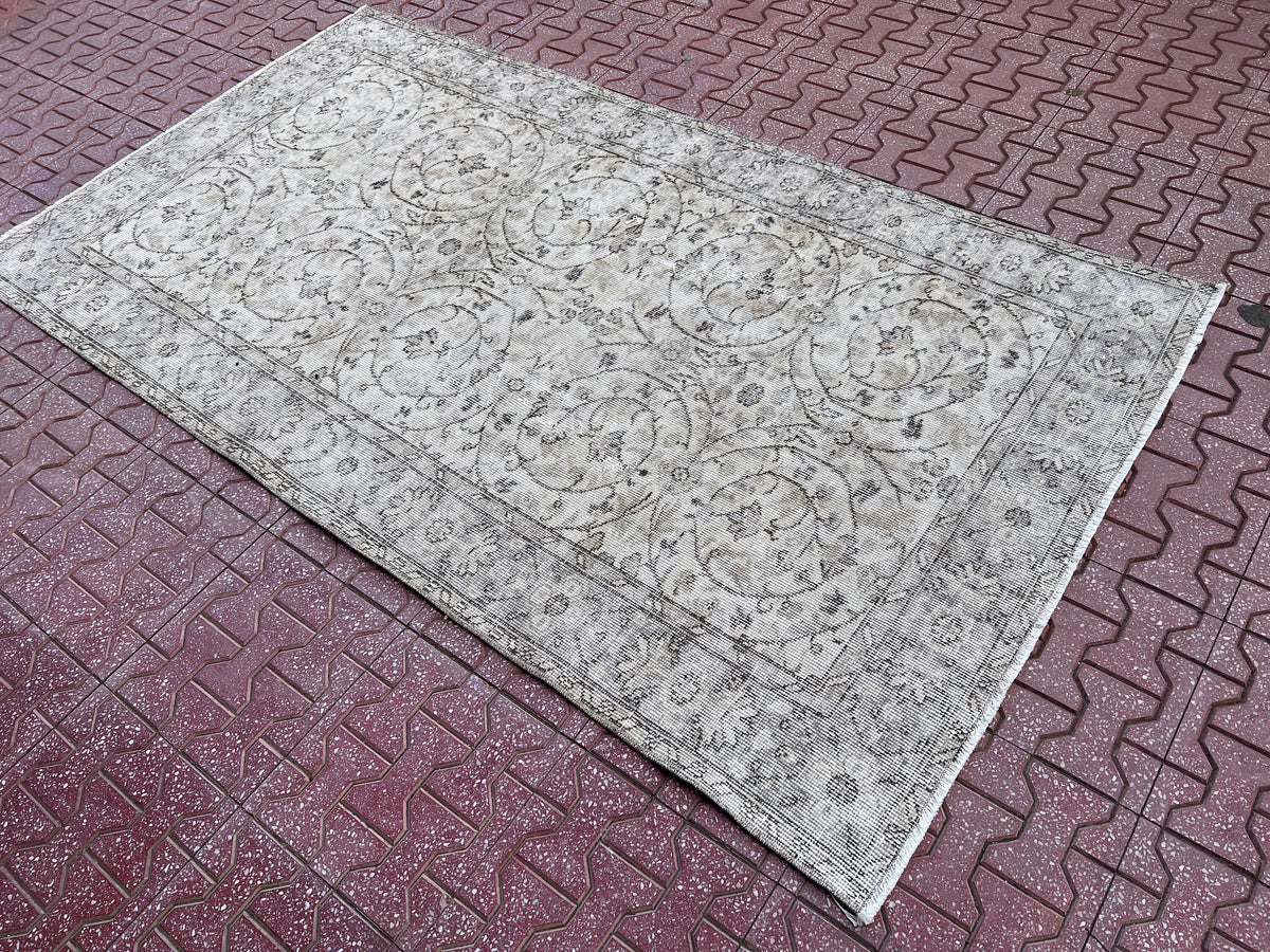 Handwoven Turkish Oushak Rug 4x7: Wool & Cotton Rustic Rug