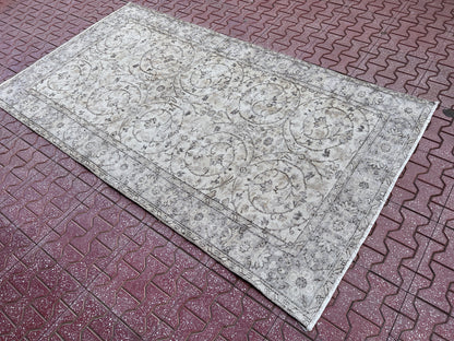 Handwoven Turkish Oushak Rug 4x7: Wool & Cotton Rustic Rug