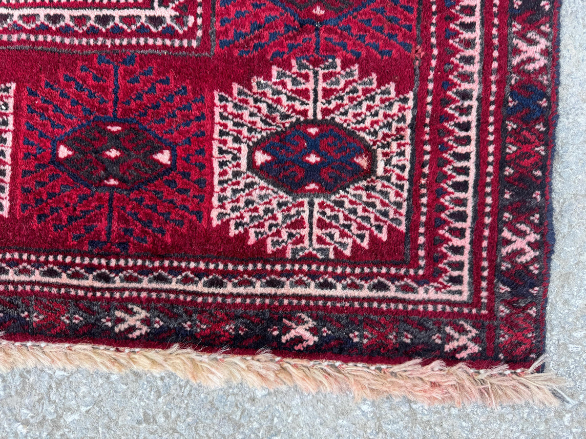 7x9 Handwoven Turkish Wool Rug: Vintage Red Accent Rug