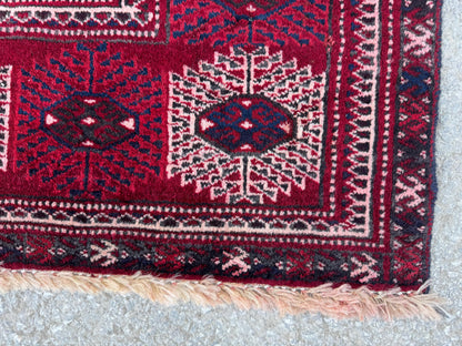 7x9 Handwoven Turkish Wool Rug: Vintage Red Accent Rug