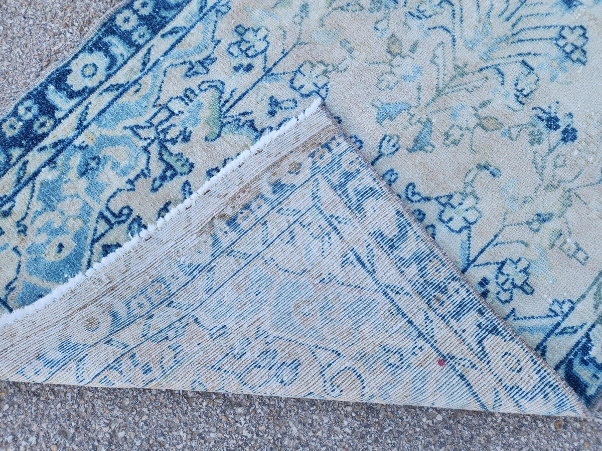 3x10 Boho Rug, Handmade Wool Persian Runner, Blue Floral Boho Hallway Decor