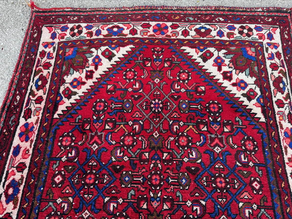 Hand Made Runner Rug 3x10, Red wool, Oriental Rustic Decor