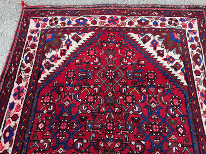 Hand Made Runner Rug 3x10, Red wool, Oriental Rustic Decor