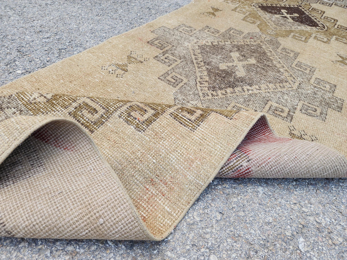 Neutral Wool Runner Rug 2.7x11 ft, Turkish Hand Knotted Beige and Brown, Home Kitchen Decor