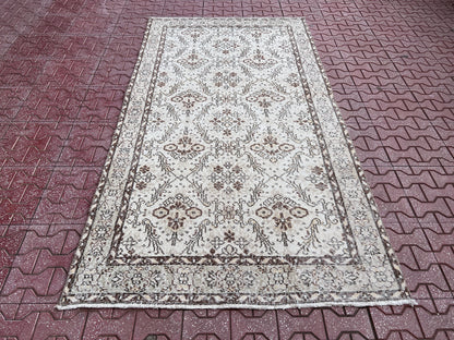 4x7 Handwoven Turkish Oushak Rug: Neutral Gray Wool & Cotton