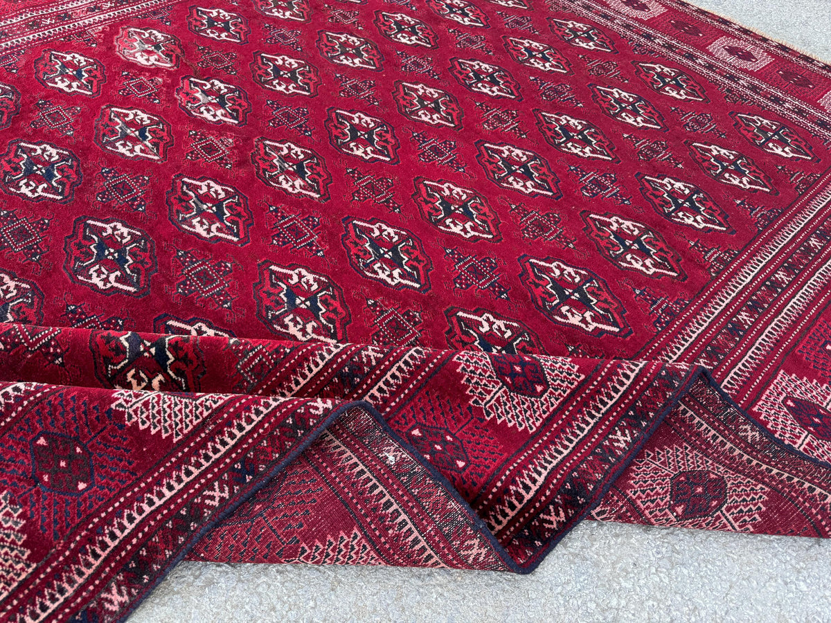 7x9 Handwoven Turkish Wool Rug: Vintage Red Accent Rug