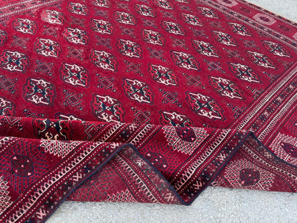 7x9 Handwoven Turkish Wool Rug: Vintage Red Accent Rug