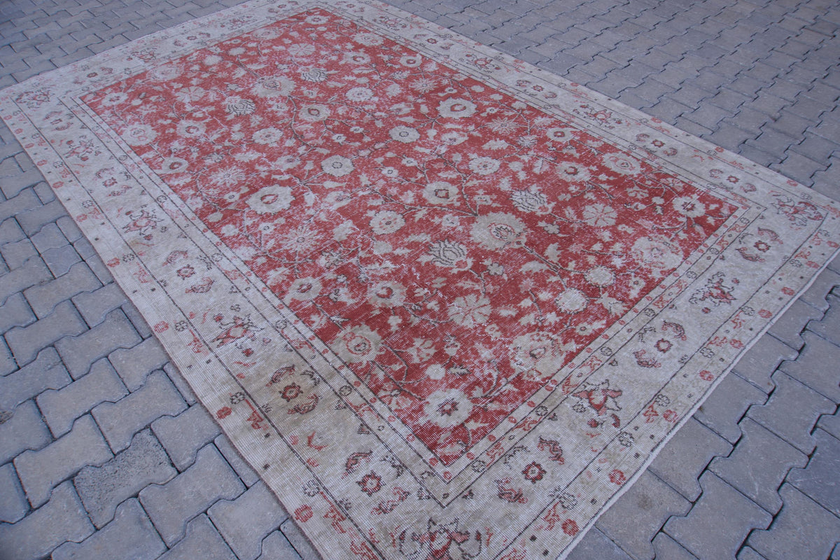 Handmade Turkish Isparta Rug 7x10: Vintage Oriental Cotton-Wool Blend