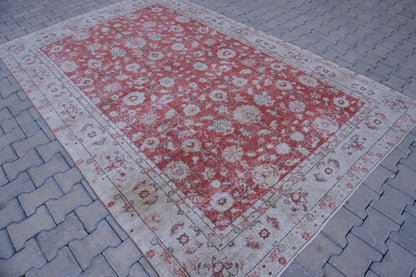 Handmade Turkish Isparta Rug 7x10: Vintage Oriental Cotton-Wool Blend