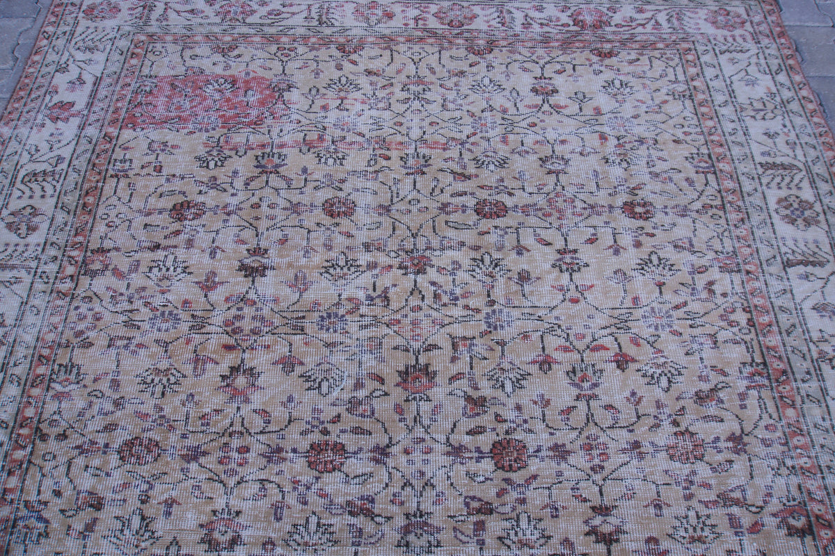 7x10 Neutral Area Rug, Living Room Home Decor, Oriental Rustic Carpet
