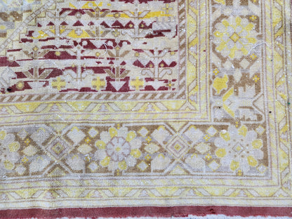 Vintage Oushak Rug 8x11: Hand-knotted Neutral Wool Oriental Rug