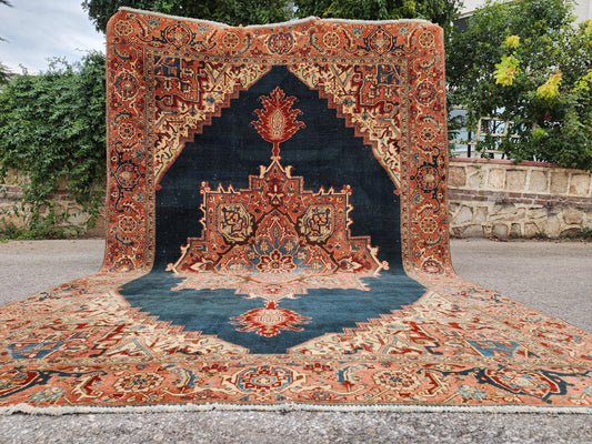 Heriz Rug 8x12, Vintage Bohemian Hand Made Carpet, Antique Rustic Decor