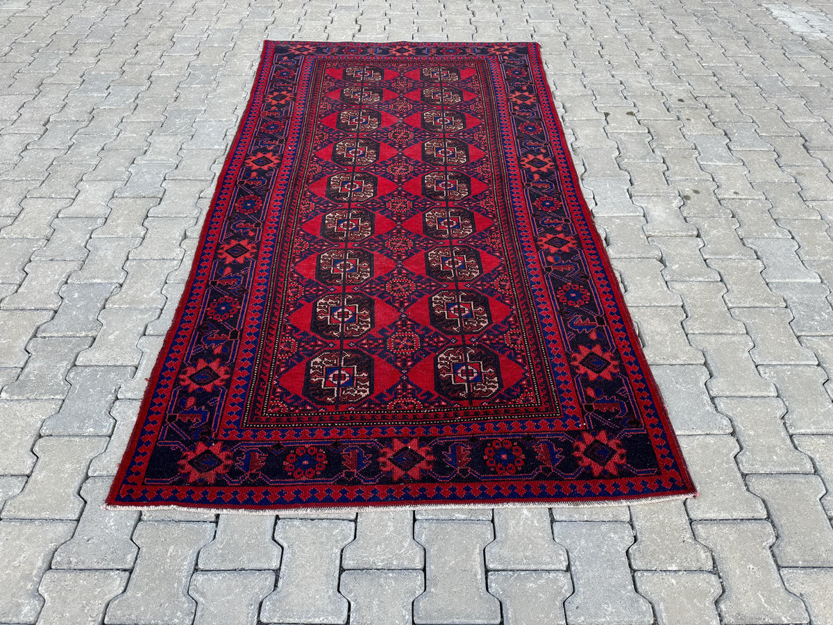 4x7 Red Turkish Oushak Rug: Handwoven Wool Vintage Style