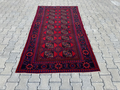 4x7 Red Turkish Oushak Rug: Handwoven Wool Vintage Style