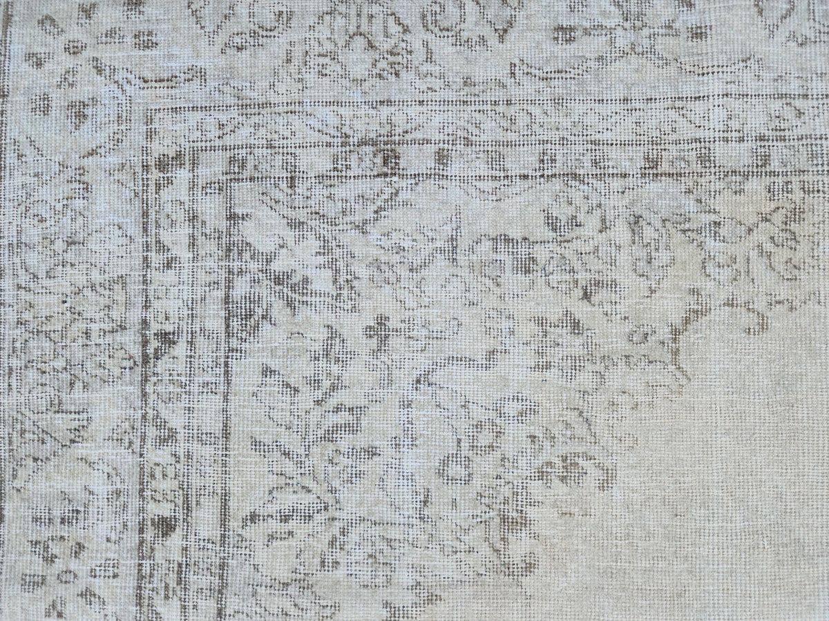 Neutral Area Rug 6x10, Beige and Soft Green, Turkish Hand Knotted, Oriental Home Decor