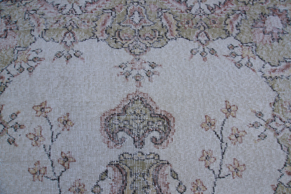 Vintage Turkish Oushak Rug 4x7: Handwoven Wool & Cotton