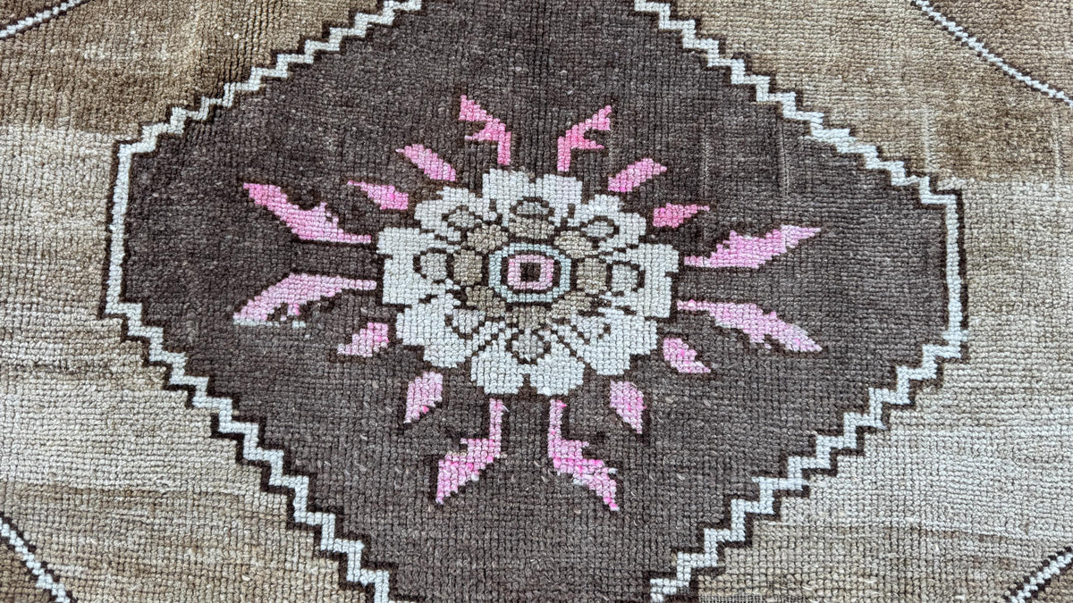 3x7 Small Kars Rug, Hand Knoted Boho Decor, Wool on Wool Brown Carpet