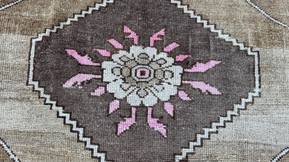 3x7 Small Kars Rug, Hand Knoted Boho Decor, Wool on Wool Brown Carpet