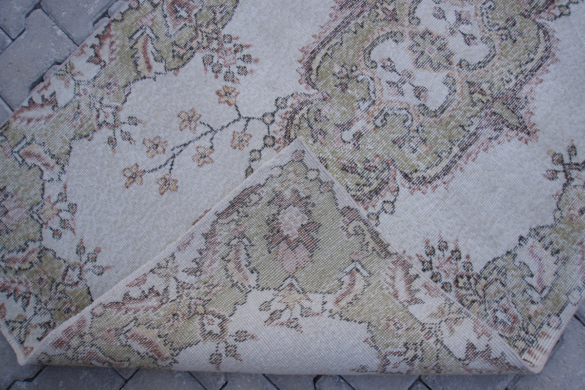 Vintage Turkish Oushak Rug 4x7: Handwoven Wool & Cotton