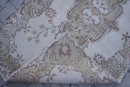 Vintage Turkish Oushak Rug 4x7: Handwoven Wool & Cotton