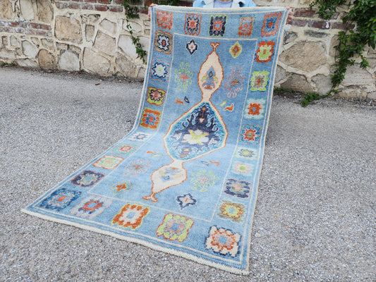 3x6 ft Turkish Oushak Wool Rug – Blue, Entryway