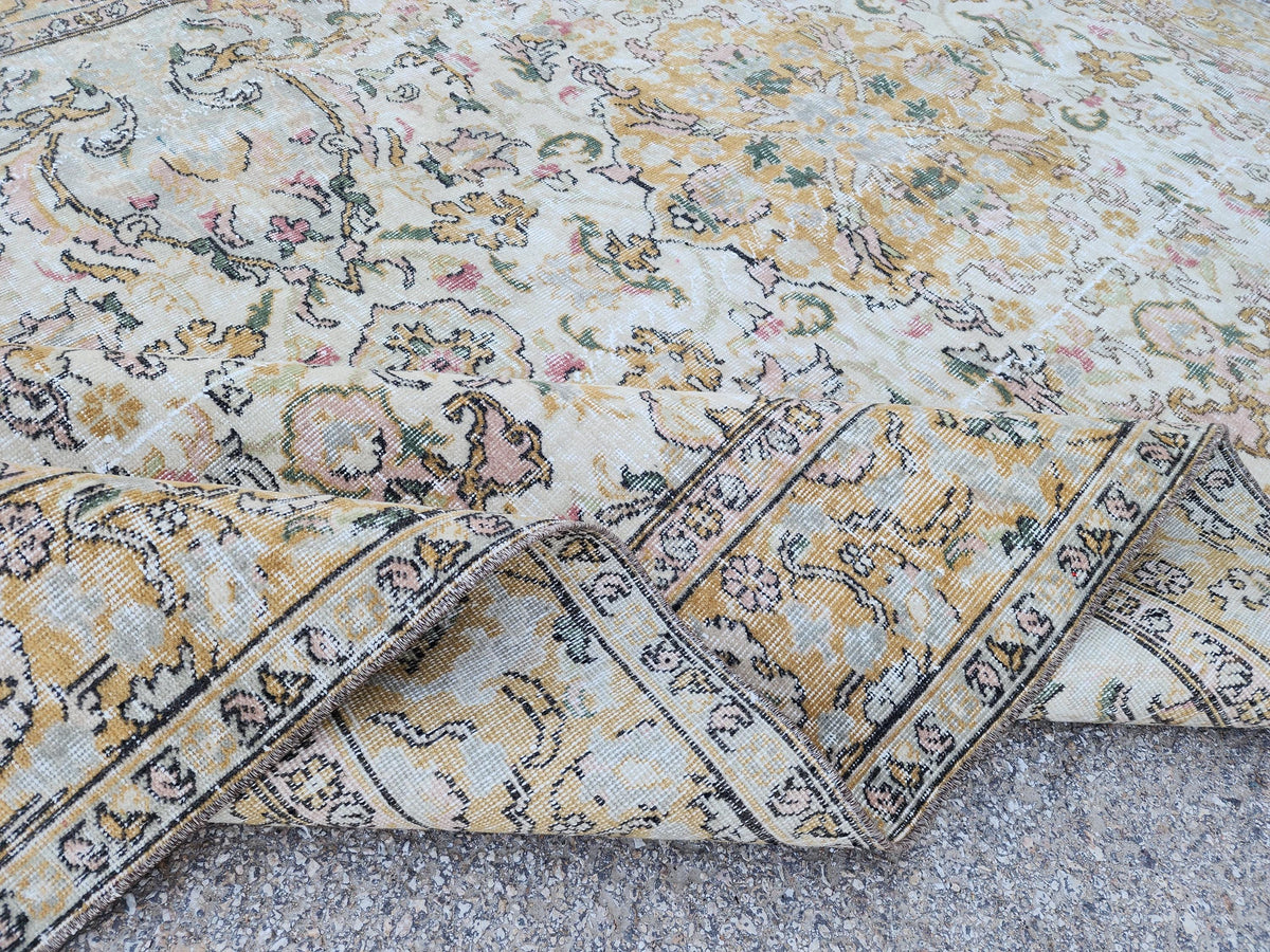 6x9 Oushak Rug: Handwoven Turkish Wool Rug, Neutral Floral Design