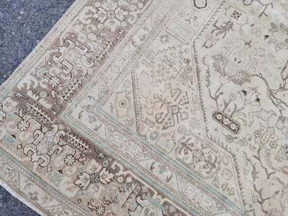 8x12 Neutral Heriz Area Rug, Hand Knotted Up Cycled Wool, Living Room Bohemian Decor