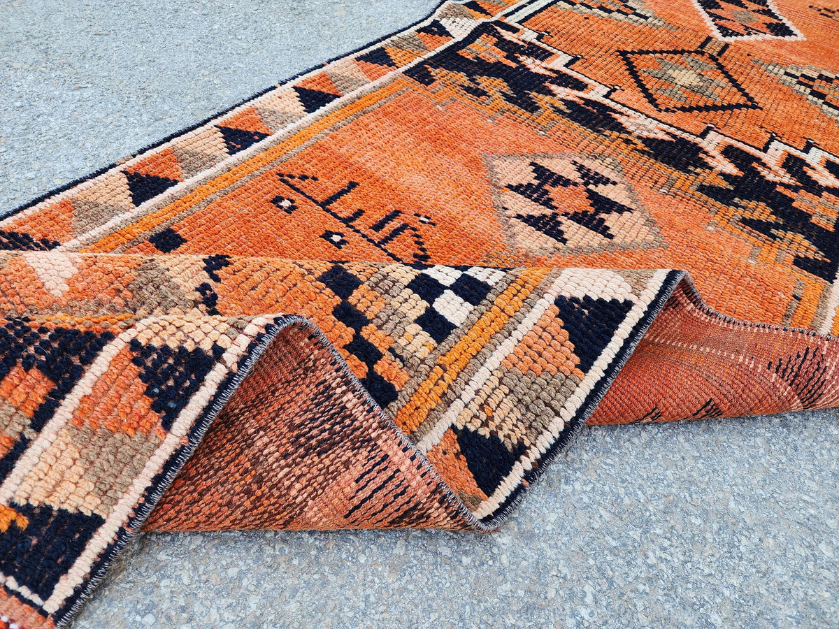 Herki Runner Rug 2x13, Hand Knotted Wool, Oriental Rustic Decor, Eco Friendly, Stair Runner