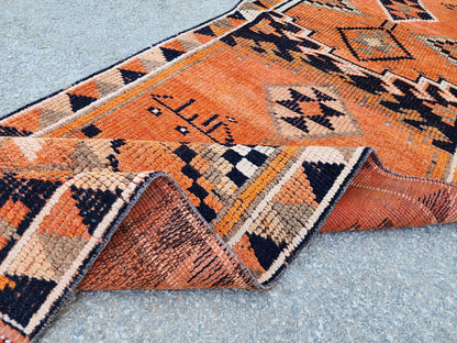 Herki Runner Rug 2x13, Hand Knotted Wool, Oriental Rustic Decor, Eco Friendly, Stair Runner