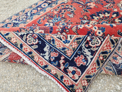 3x9 Vintage Red Runner Rug: Oriental Hand Woven, Persian Floral Design