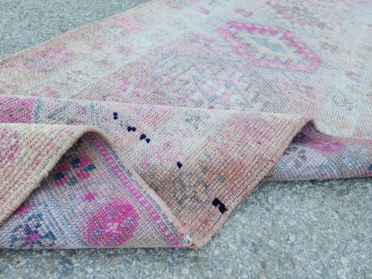 Turkish Runner Rug 2.7x11.2 ft, Soft Wool Pink Color, Hallway Rustic Decor