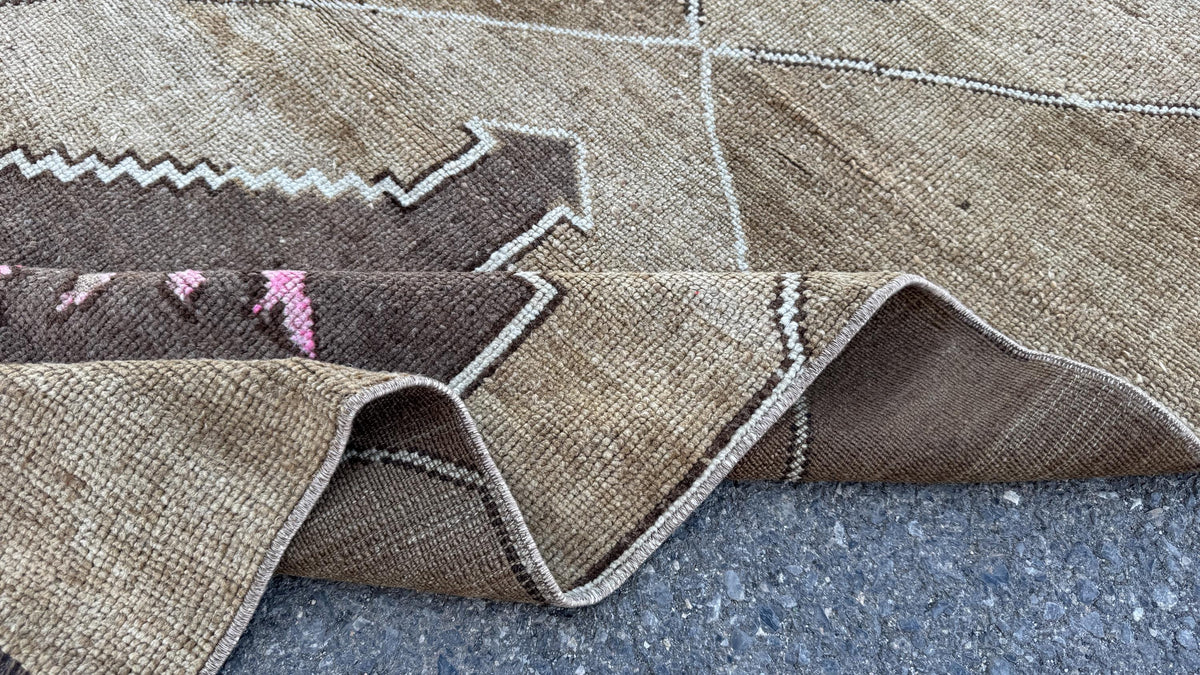3x7 Small Kars Rug, Hand Knoted Boho Decor, Wool on Wool Brown Carpet
