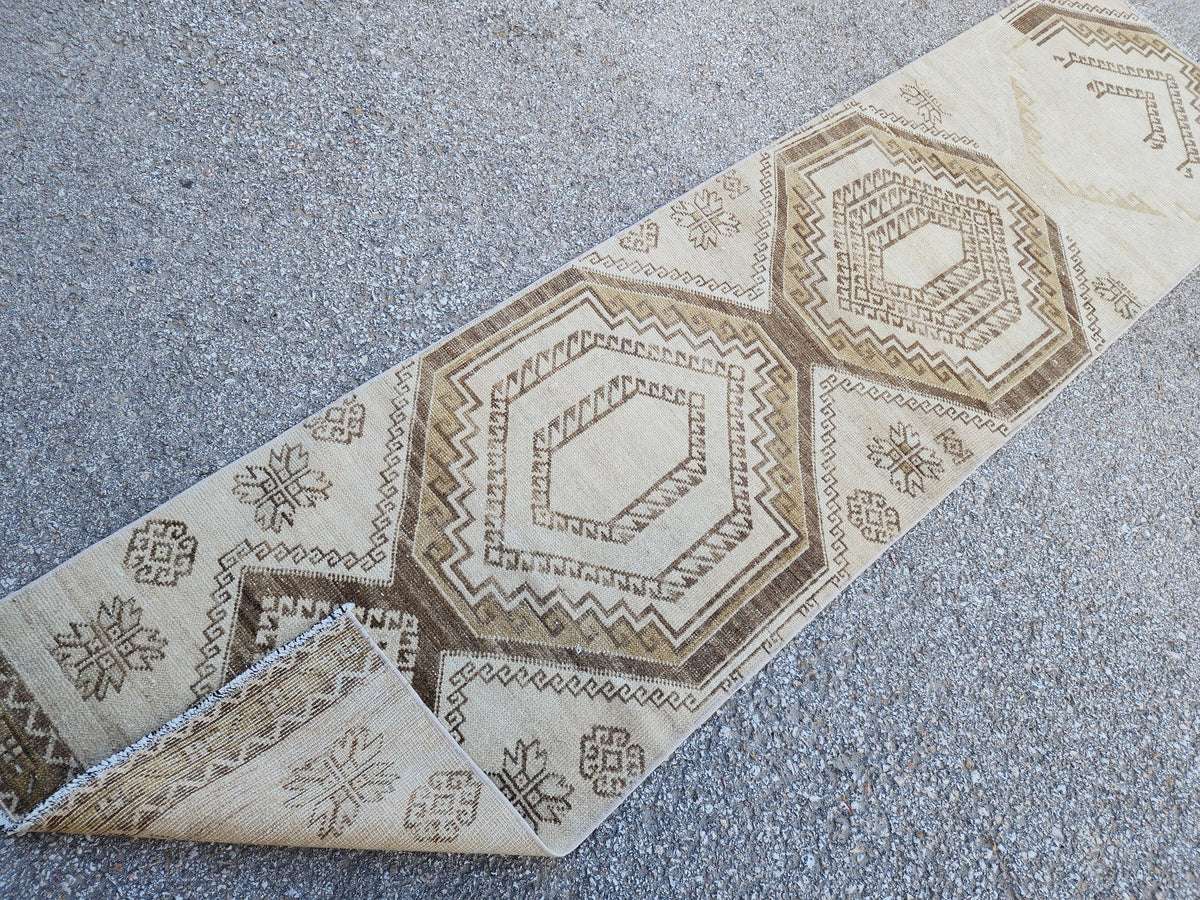 Neutral Turkish Runner Rug 2x9: Vintage Hallway Rug