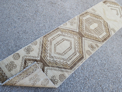 Neutral Turkish Runner Rug 2x9: Vintage Hallway Rug