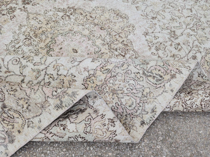 6x10 Green Vintage Rug: Oushak Medallion Hand‑Knotted Turkish Area Rug