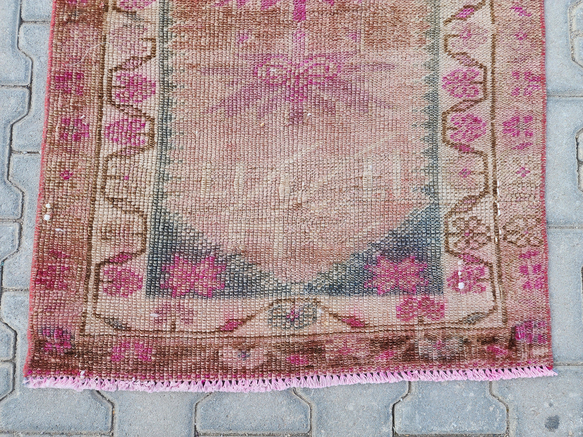 Hand Woven Wool Runner Rug 2x11: Vintage Turkish Herki Rug