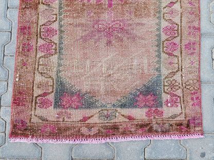 Hand Woven Wool Runner Rug 2x11: Vintage Turkish Herki Rug