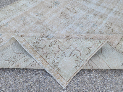 Beige Turkish Wool Rug 7x10: Handwoven Oushak Oriental Rug