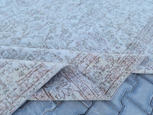 Wool Turkish Rug 7x10: Vintage Beige Oriental Hand-Knotted, Bed Room Decor