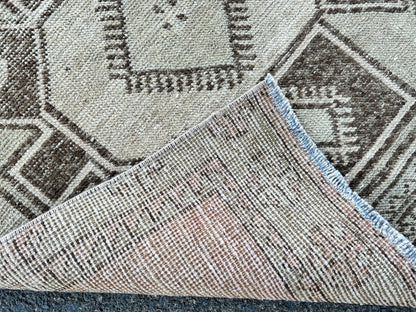 Vintage Turkish Wool Runner Rug: 3x13 Brown Oriental Rug