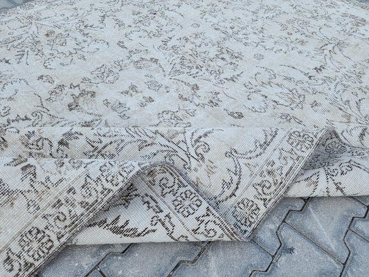 6x10 Vintage Rug: Oriental Wool Beige Hand Made, Living Room Decor