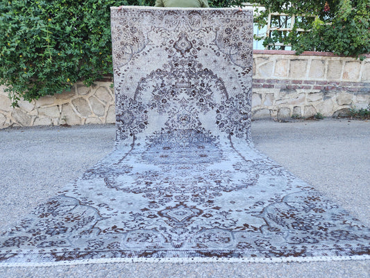 4x9 Gray Vintage Runner Rug, Bohemian Rustic Home Decor, Oriental Entryway Decor