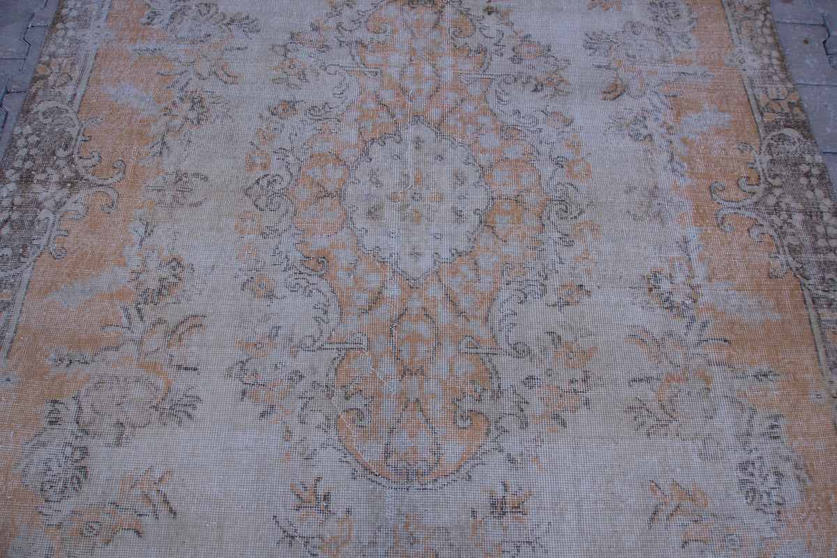 6x10 Vintage Turkish Oushak Rug: Handwoven Wool & Cotton