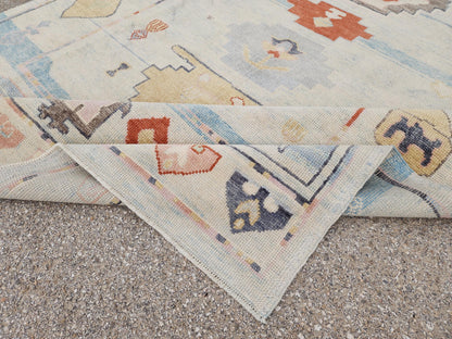 6x9 Oushak Rug: Light Beige Pastel Turkish Wool, Handwoven Boho Rug