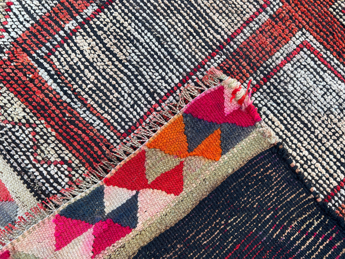 Handwoven Vintage Herki Rug: Geometric Bohemian Runner (3x10)