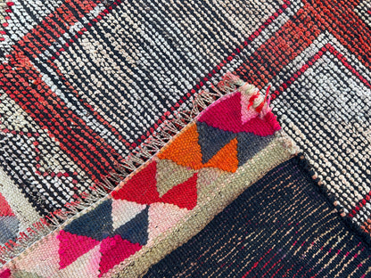 Handwoven Vintage Herki Rug: Geometric Bohemian Runner (3x10)