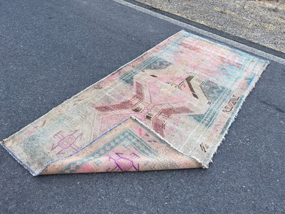 Vintage Turkish Wool Area Rug 4x9: Oriental Entryway Rug
