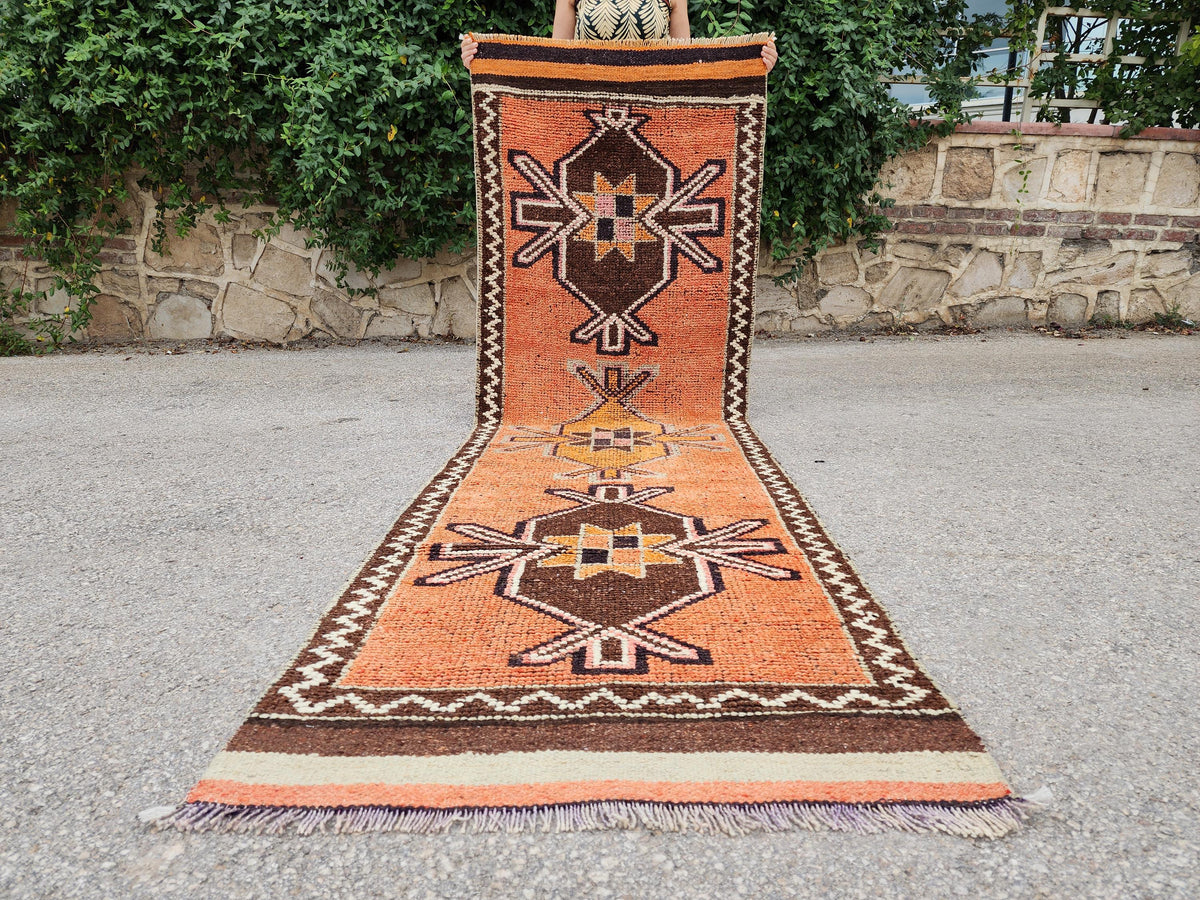 Wool Hand Made Rug 2.7x9.8 ft, Oriental Medium Pile Runner, Hallway Home Decor